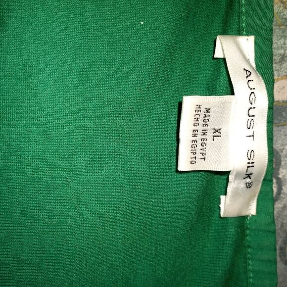 August Silk XL 100% Cotton Green Roll-tab Sleeve 1/4 Button Women's Top - Picture 2 of 8
